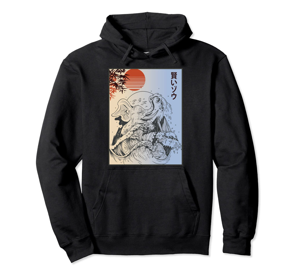 Vaporwave Aesthetic Elephant Surfing Hoodie - Aesthetic Graphic Unisex - T-Shirt, Sweatshirt, Hoodie