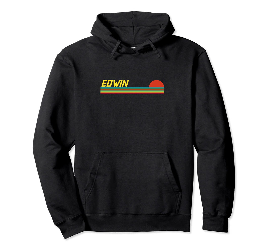 Edwin First Name Logo Sunset Surfer Hoodie - Fun Novelty Design Unisex - T-Shirt, Sweatshirt, Hoodie