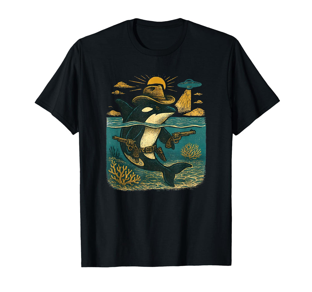 Western Cowboy Orca Ufo Killer Whale T-Shirt - Streetwear Style for Adults - T-Shirt, Sweatshirt, Hoodie