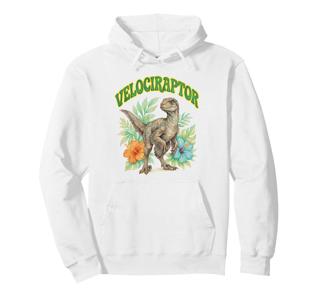 Velociraptor Groovy Floral Watercolor Boho Hoodie - Trendy Graphic Unisex - T-Shirt, Sweatshirt, Hoodie