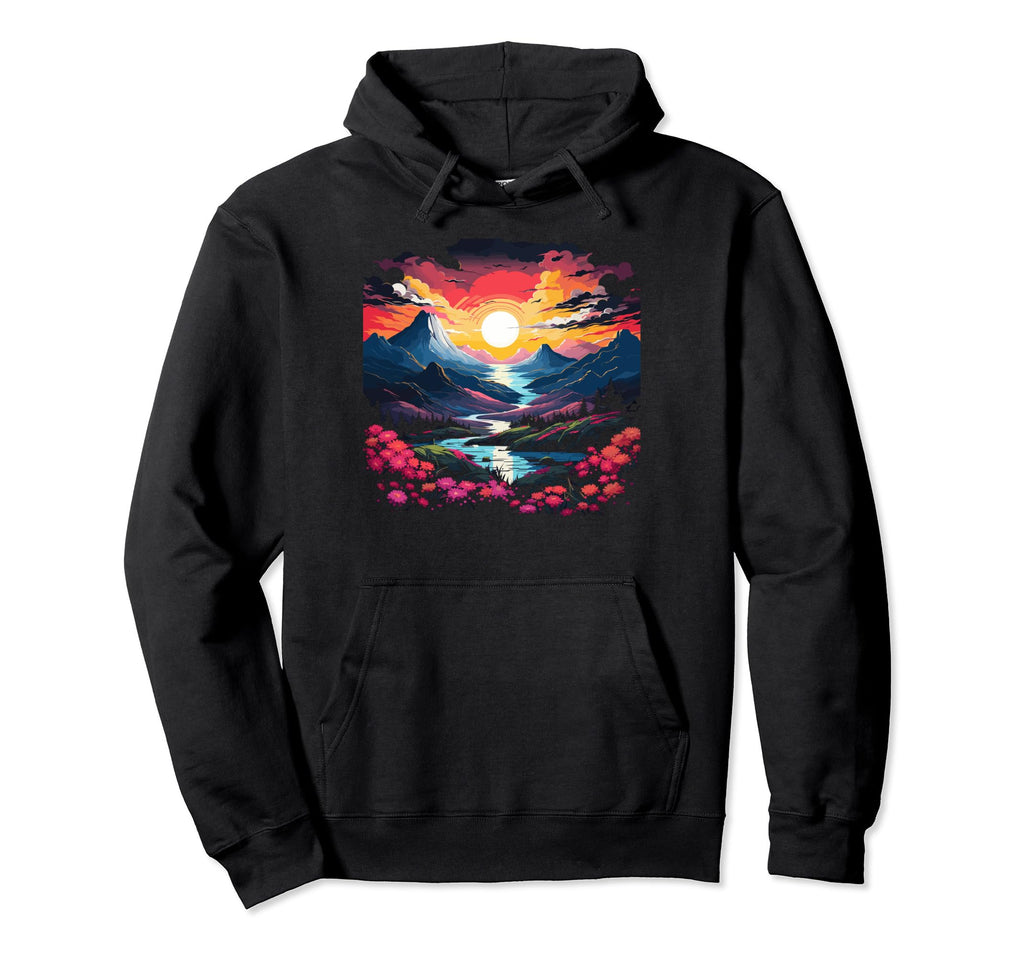 Spring Flower Landscape Japanese Sunset Hoodie - Custom Art Print Unisex - T-Shirt, Sweatshirt, Hoodie