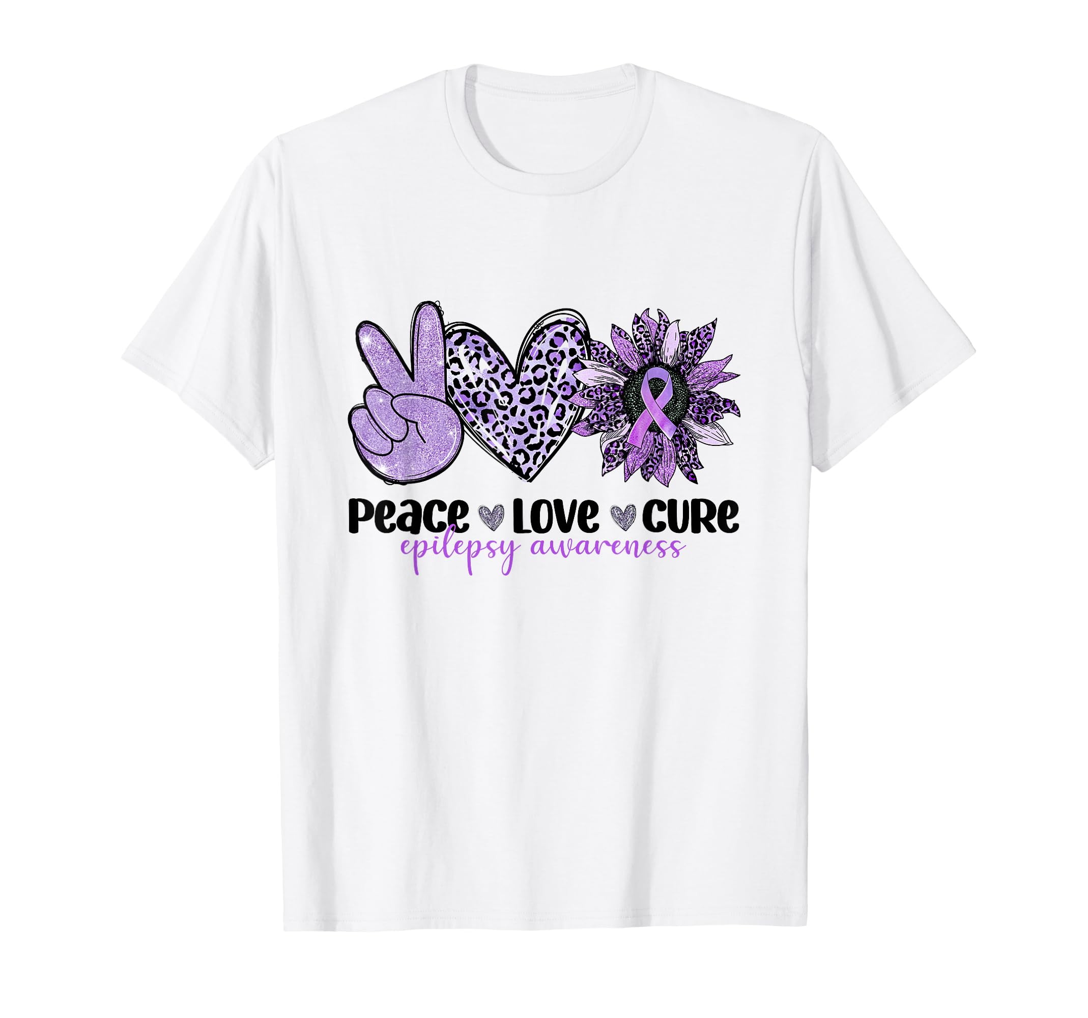 Leopard Sunflower Peace Love Cure T-Shirt - Trendy Graphic Men Women - T-Shirt, Sweatshirt, Hoodie