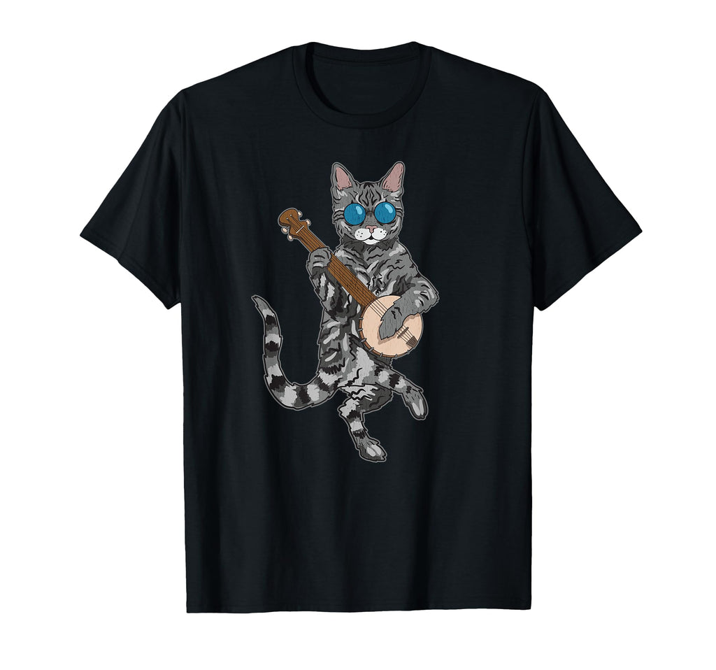 Banjo Cat Funny Bluegrass Tabby T-Shirt - Minimalist Print for Adults - T-Shirt, Sweatshirt, Hoodie