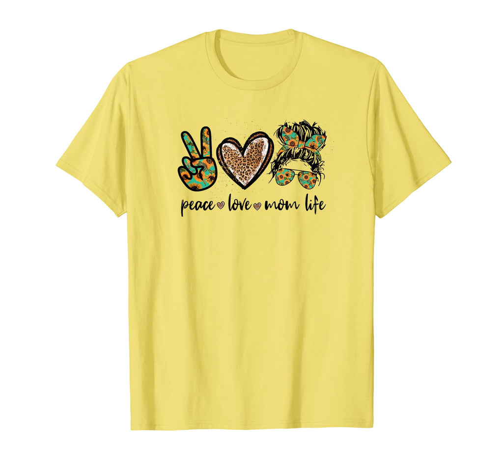 Messy Bun Mom Leopard Sunflower Peace T-Shirt - Novelty Apparel for Adults - T-Shirt, Sweatshirt, Hoodie