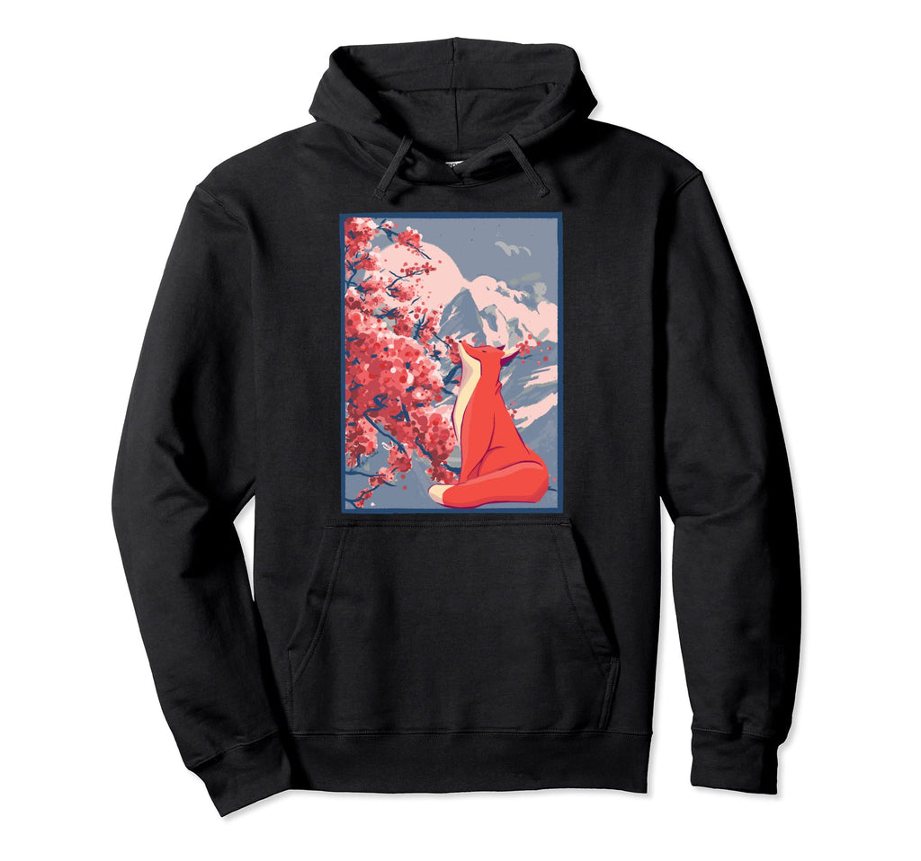 Fox Japanese Cherry Blossom Hoodie - Casual Everyday Wear for Adults - T-Shirt, Sweatshirt, Hoodie