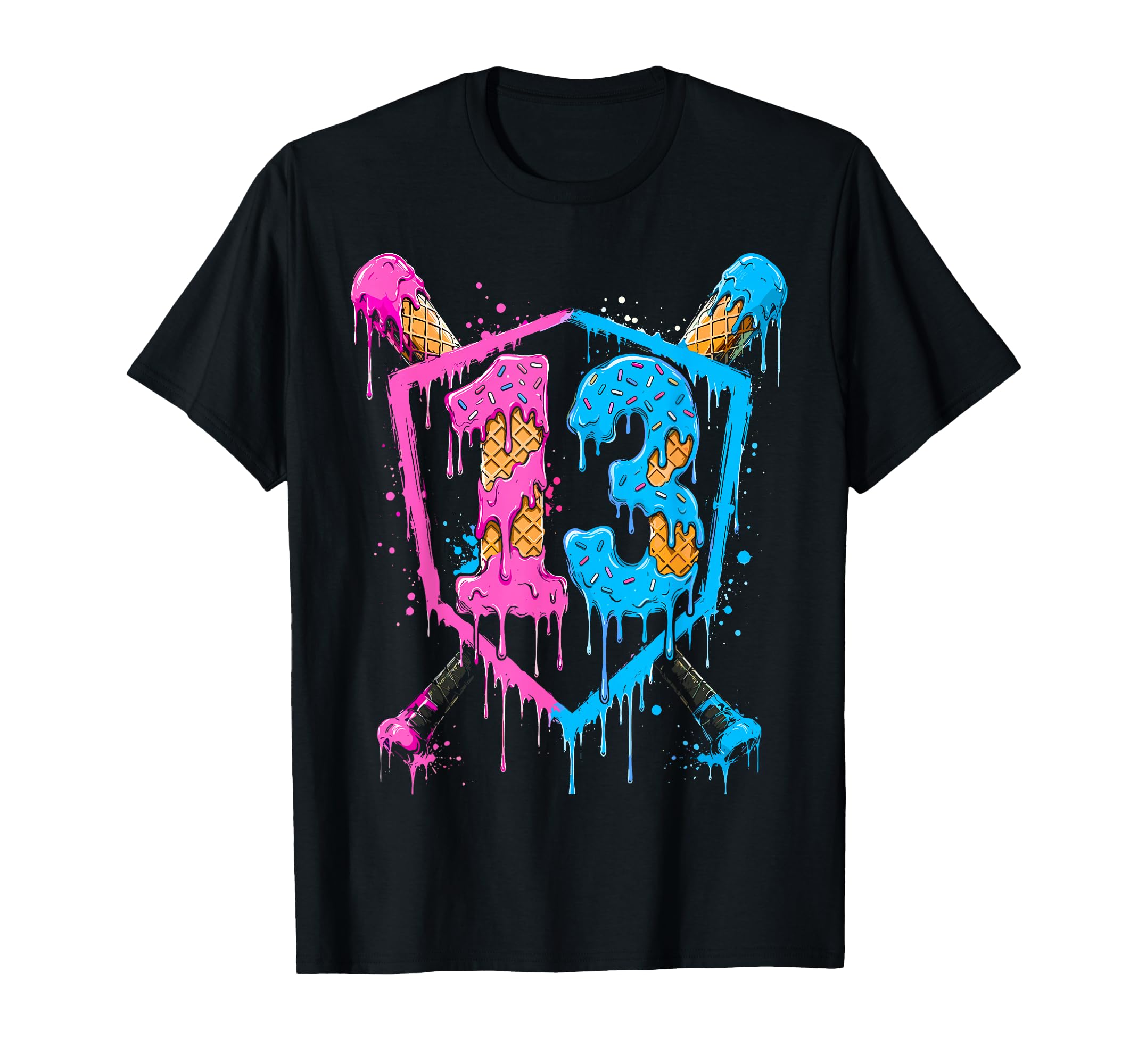 13Th Birthday Baseball Ice Cream Drip T-Shirt - Novelty Apparel Men Women - T-Shirt, Sweatshirt, Hoodie