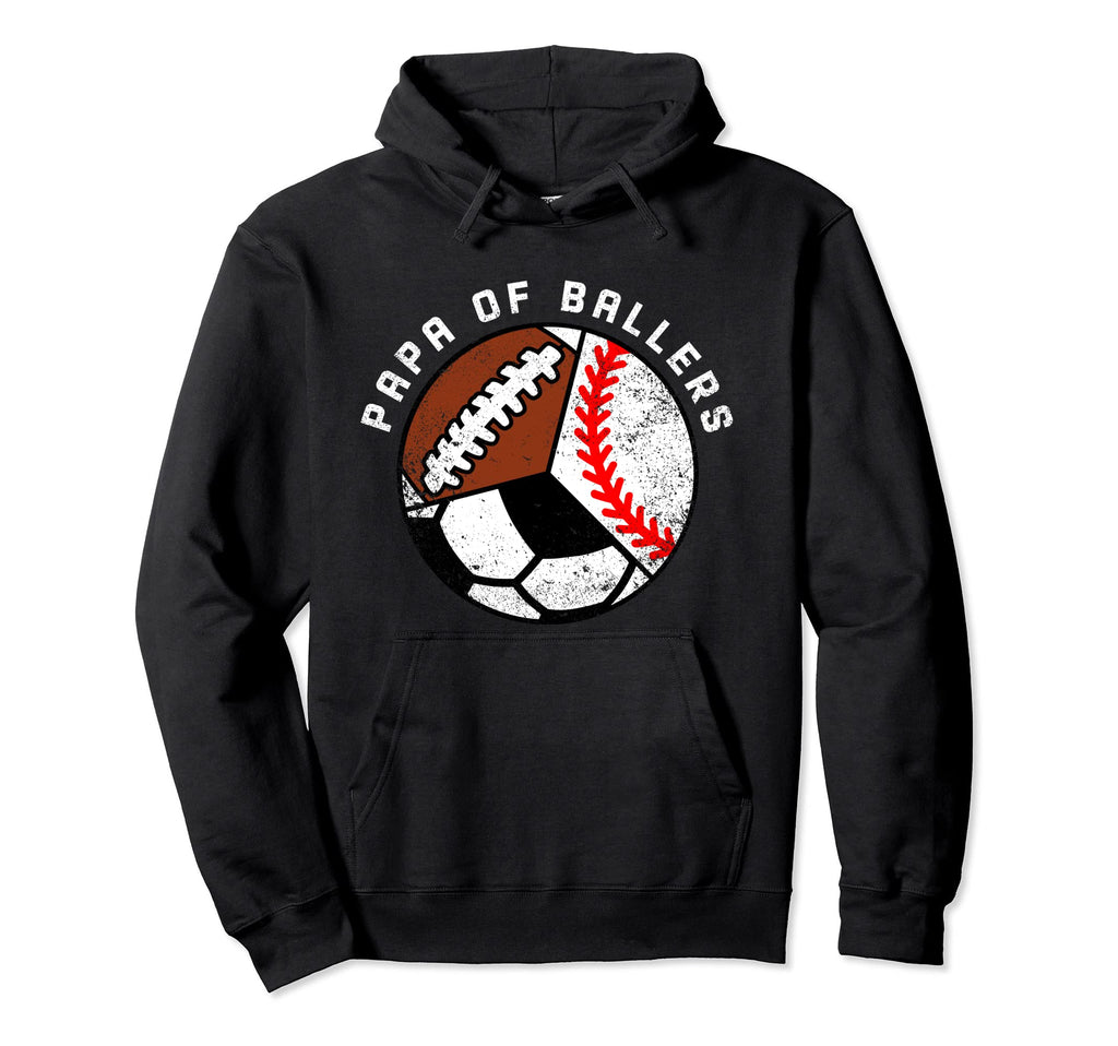Papa Ballers Funny Baseball Soccer Hoodie - Graphic Print for Adults - T-Shirt, Sweatshirt, Hoodie
