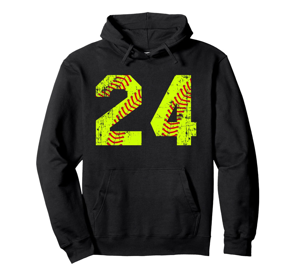 Softball 24 Jersey Number Hoodie - Fun Novelty Design for Adults - T-Shirt, Sweatshirt, Hoodie