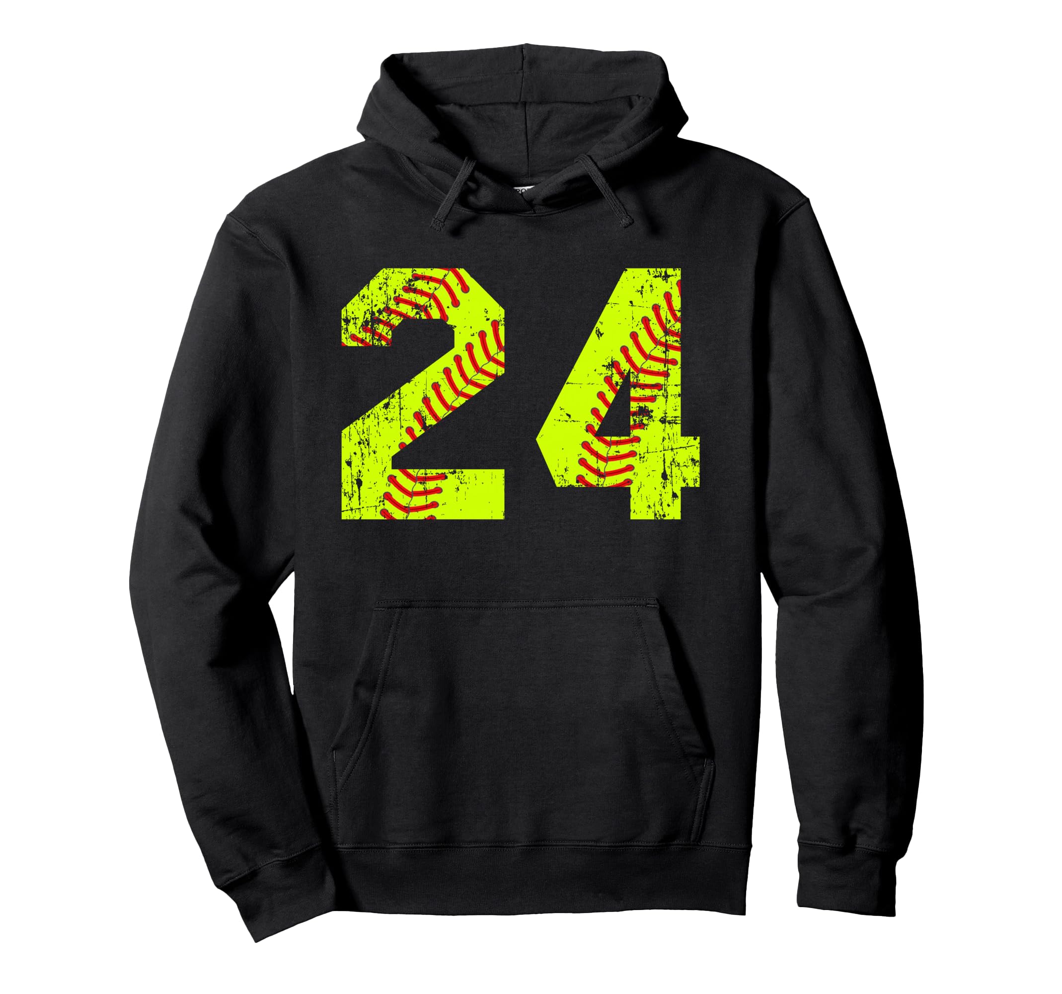 Softball 24 Jersey Number Hoodie - Fun Novelty Design for Adults - T-Shirt, Sweatshirt, Hoodie