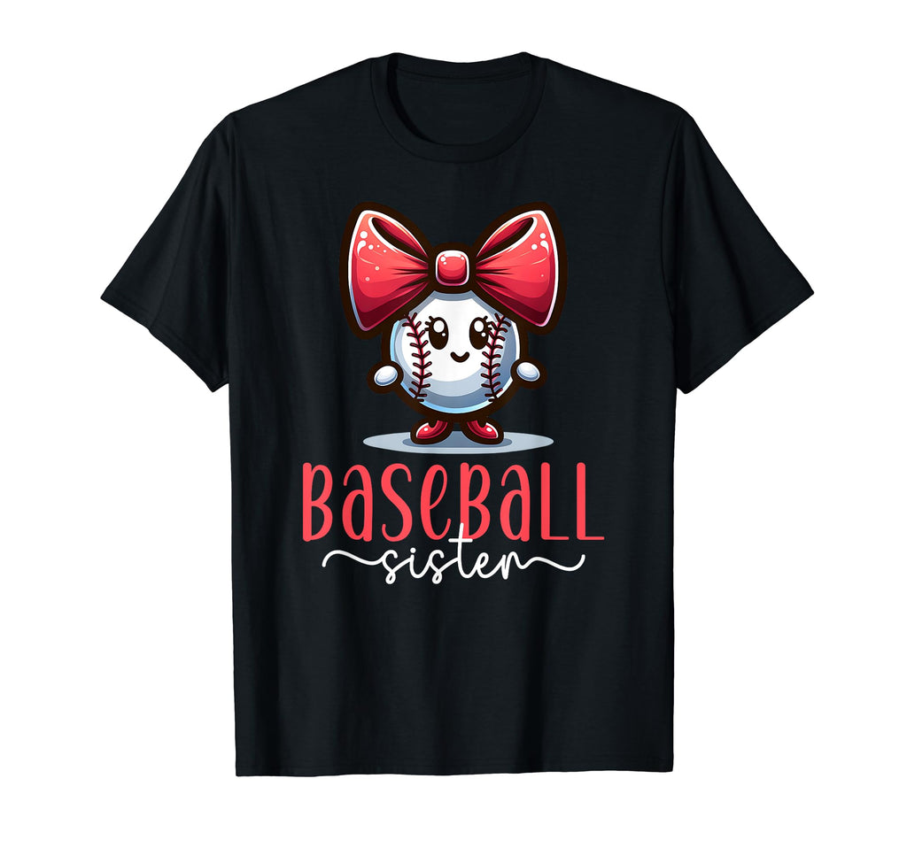 Baseball Sister Cartoon Coquette Bow T-Shirt - Novelty Apparel Unisex - T-Shirt, Sweatshirt, Hoodie