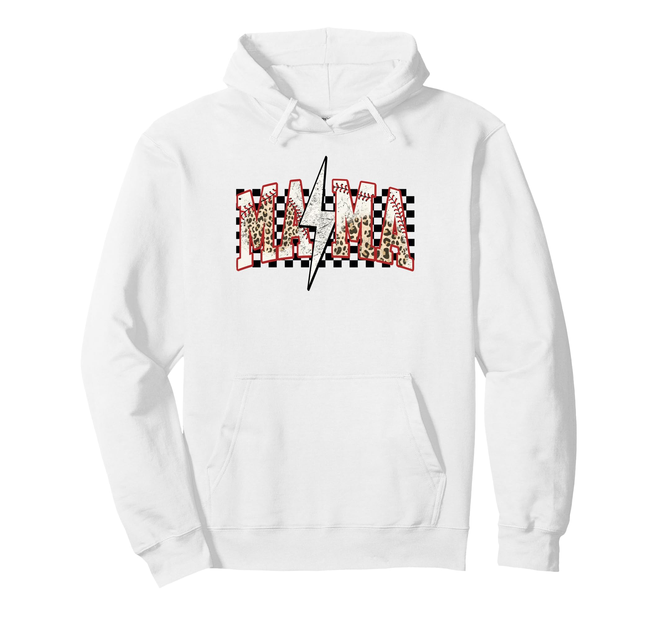 Baseball Mama Lightning Bolt Checkered Hoodie - Minimalist Print Unisex - T-Shirt, Sweatshirt, Hoodie