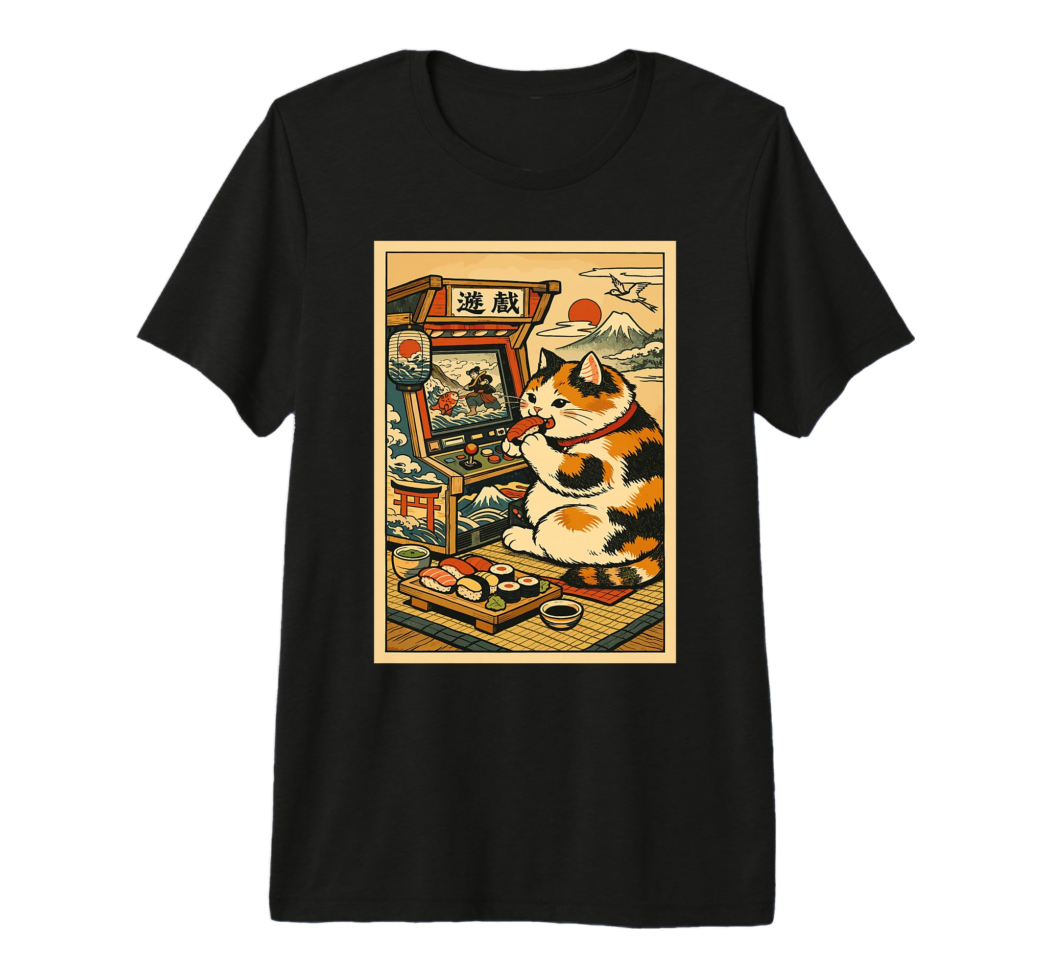 Kawaii Cat Sushi Gaming Japanese Cat T-Shirt - Graphic Print for Adults - T-Shirt, Sweatshirt, Hoodie