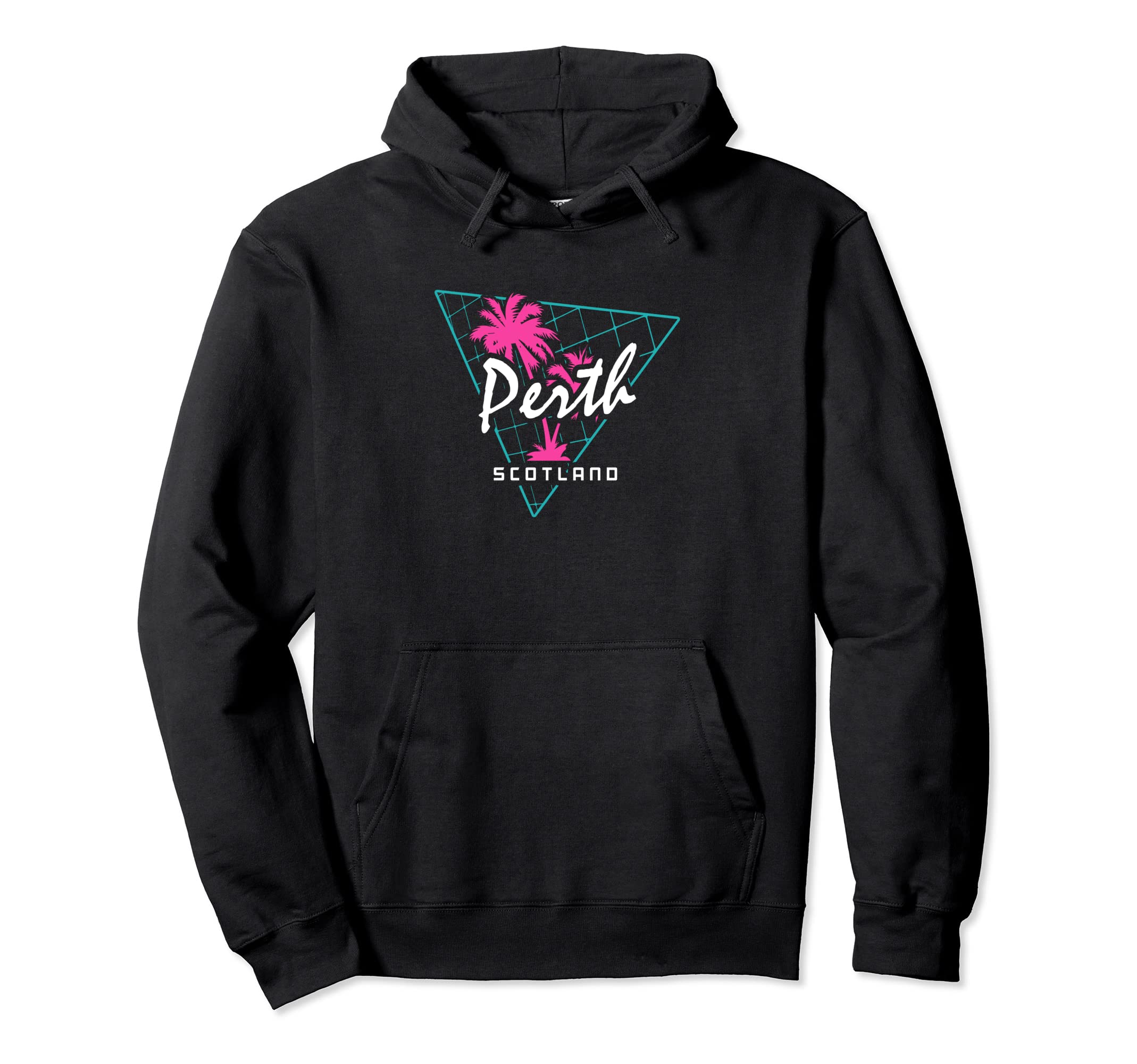 Perth Scotland 80S Neon Palm Tree Hoodie - Minimalist Print Men Women - T-Shirt, Sweatshirt, Hoodie