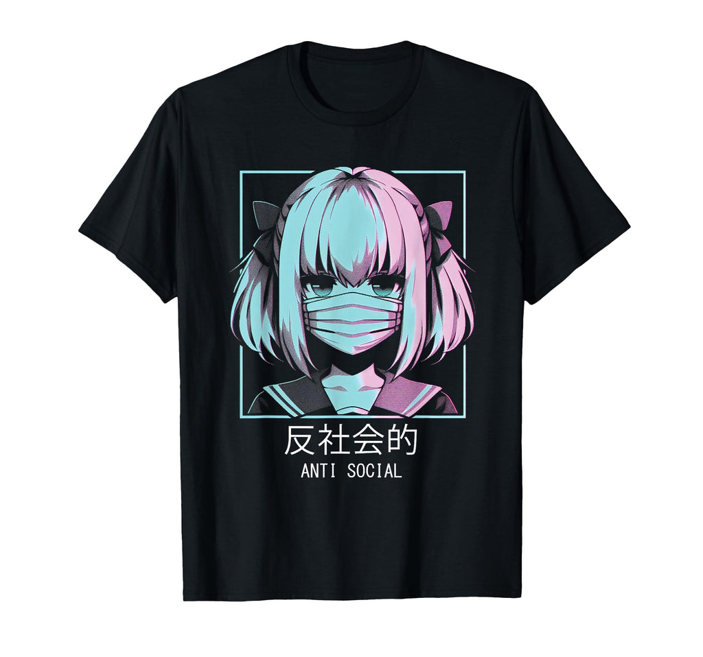 Anime Anti Social Japanese Vaporwave T-Shirt - Trendy Graphic for Adults - T-Shirt, Sweatshirt, Hoodie
