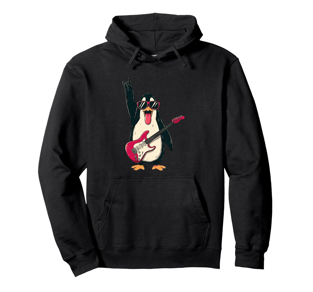Rockstar Penguin Sunglasses Electric Guitar Hoodie - Graphic Print Unisex - T-Shirt, Sweatshirt, Hoodie