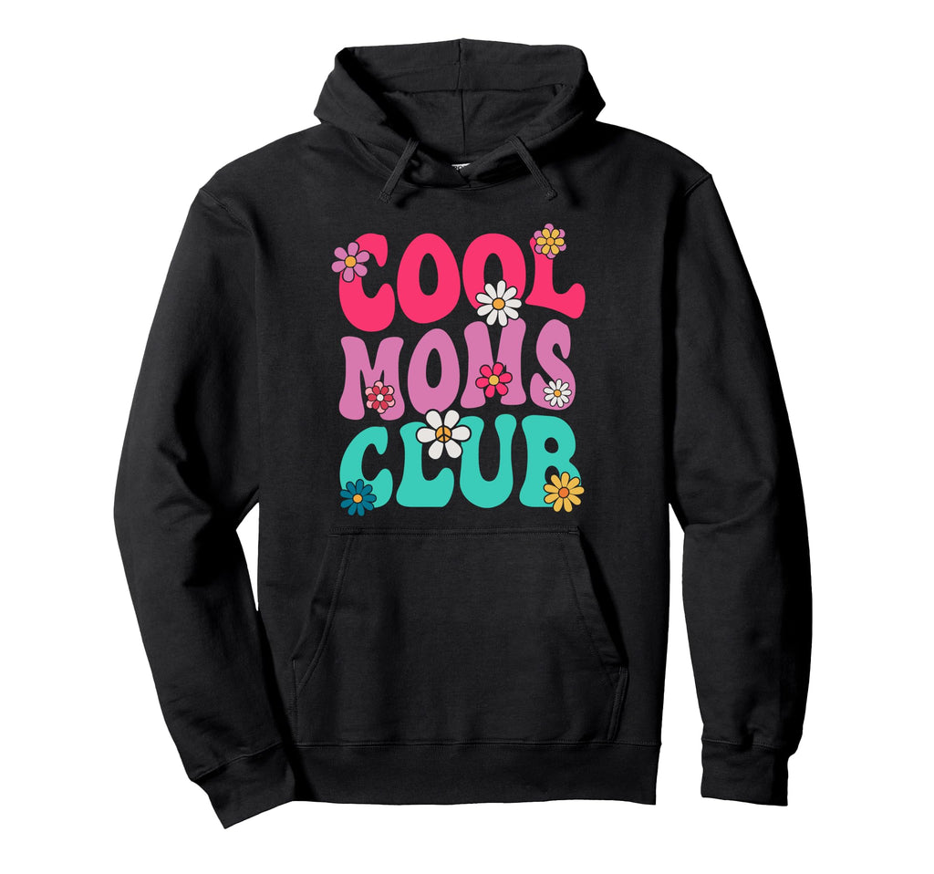 Moms Club Groovy Flower Power Vibes Mum Hoodie - Trendy Graphic Unisex - T-Shirt, Sweatshirt, Hoodie