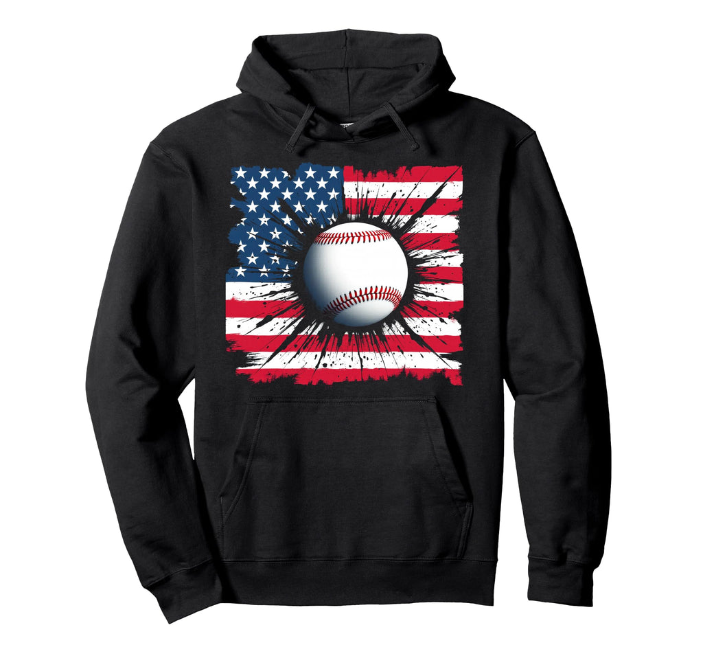 Baseball Usa Flag Patriotic Fourth July Hoodie - Novelty Apparel Men Women - T-Shirt, Sweatshirt, Hoodie
