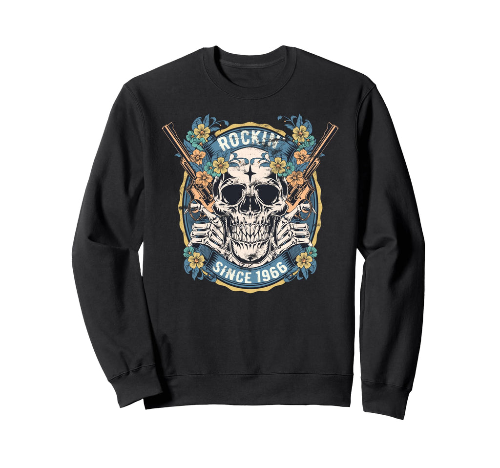 Rockin Since 1966 Skull Birthday Sweatshirt - Trendy Graphic for Adults - T-Shirt, Sweatshirt, Hoodie