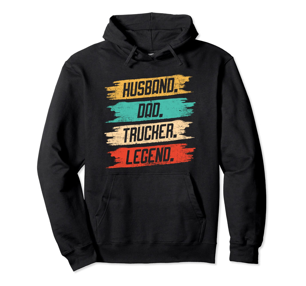Husban Dad Trucker Legend Distressed Hoodie - Minimalist Print Unisex - T-Shirt, Sweatshirt, Hoodie