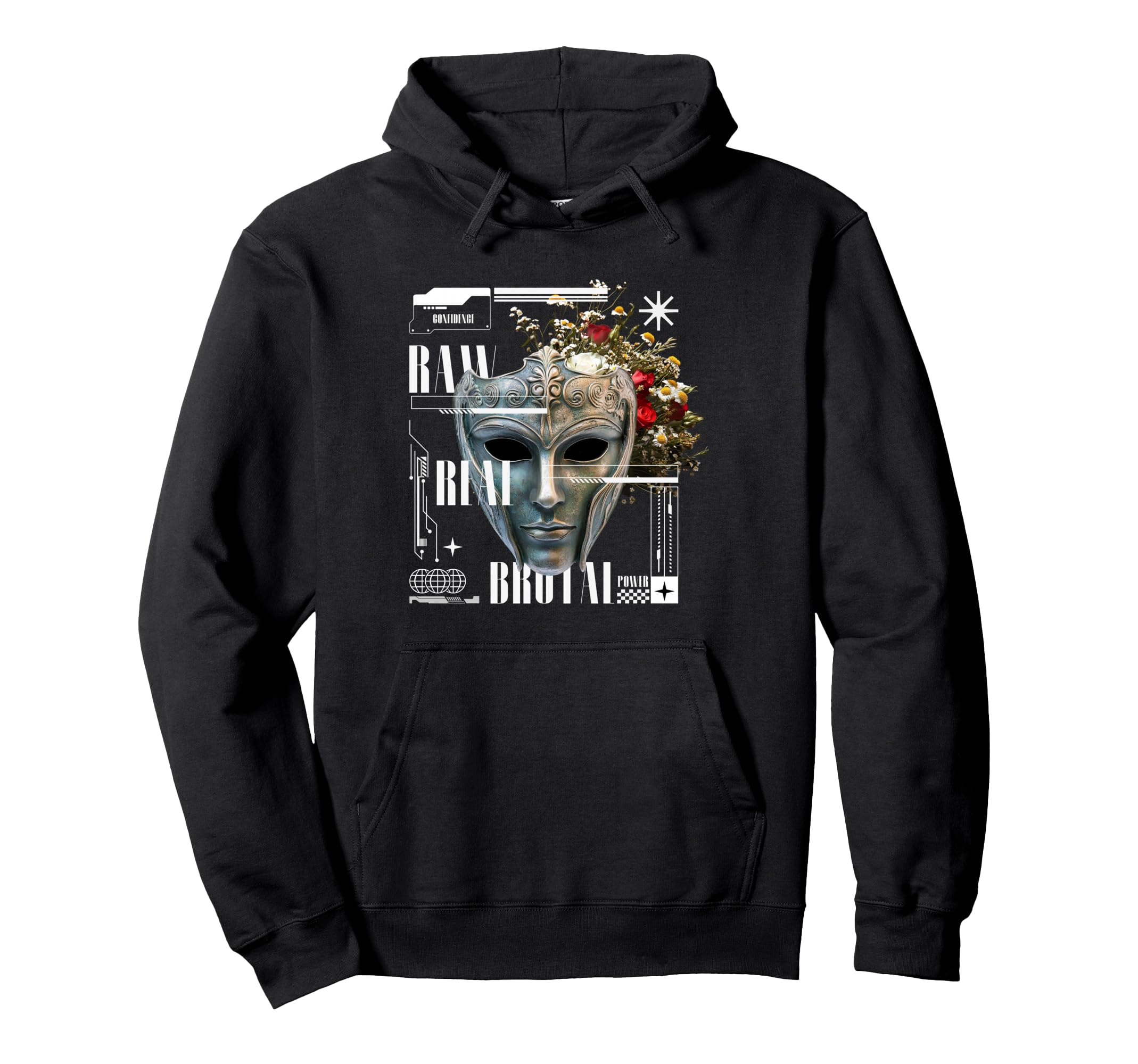 Y2K Flower Mask Bold Urban Graffiti Hoodie - Trendy Graphic Men Women - T-Shirt, Sweatshirt, Hoodie