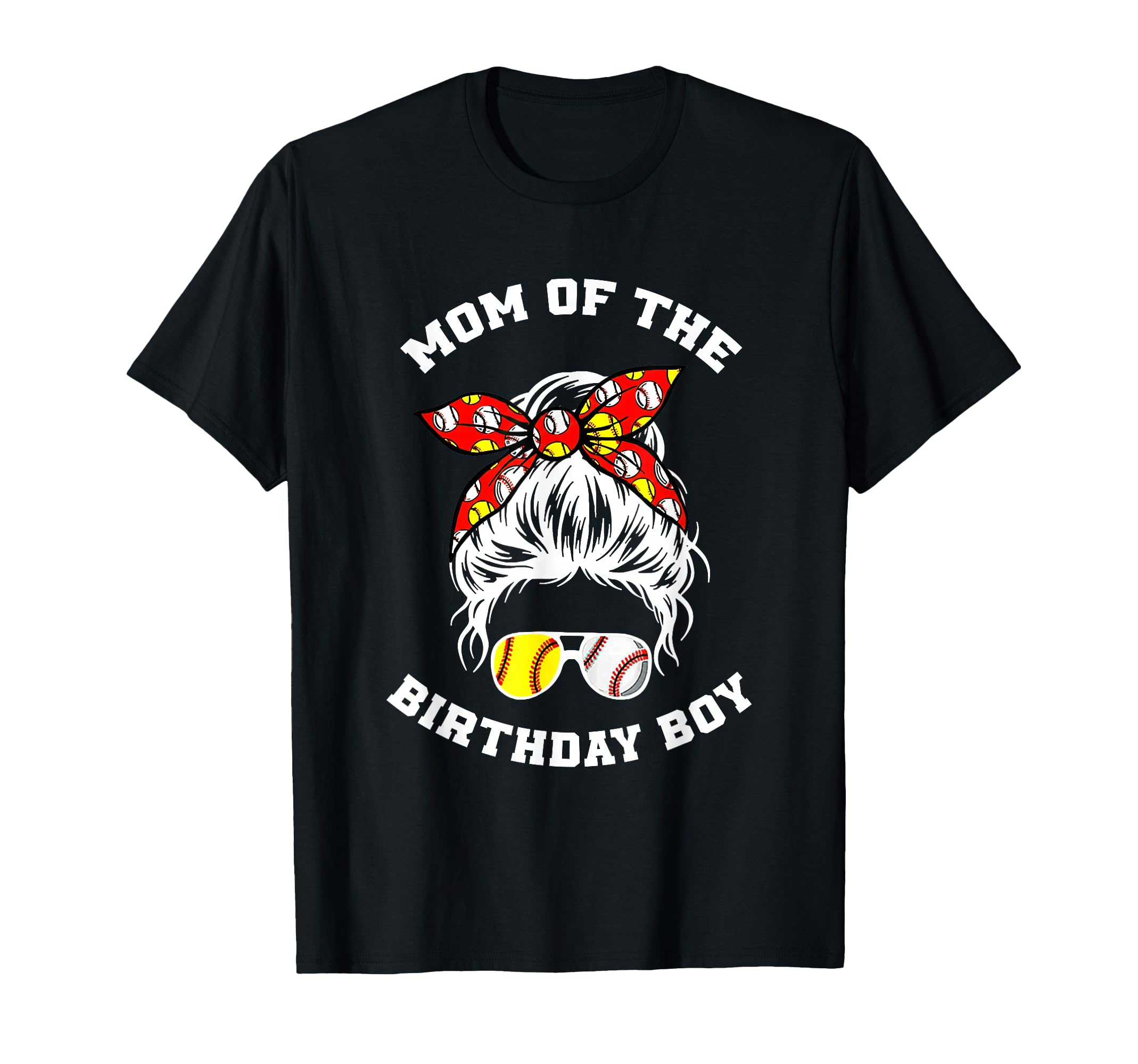 Baseball Mom Birthday Messy Bun T-Shirt - Custom Art Print Unisex - T-Shirt, Sweatshirt, Hoodie