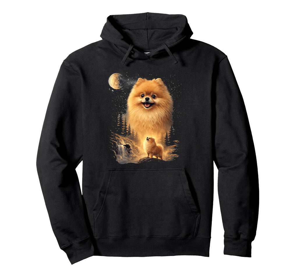 Pomeranian Howling To Moon Dog Art Hoodie - Trendy Graphic for Adults - T-Shirt, Sweatshirt, Hoodie