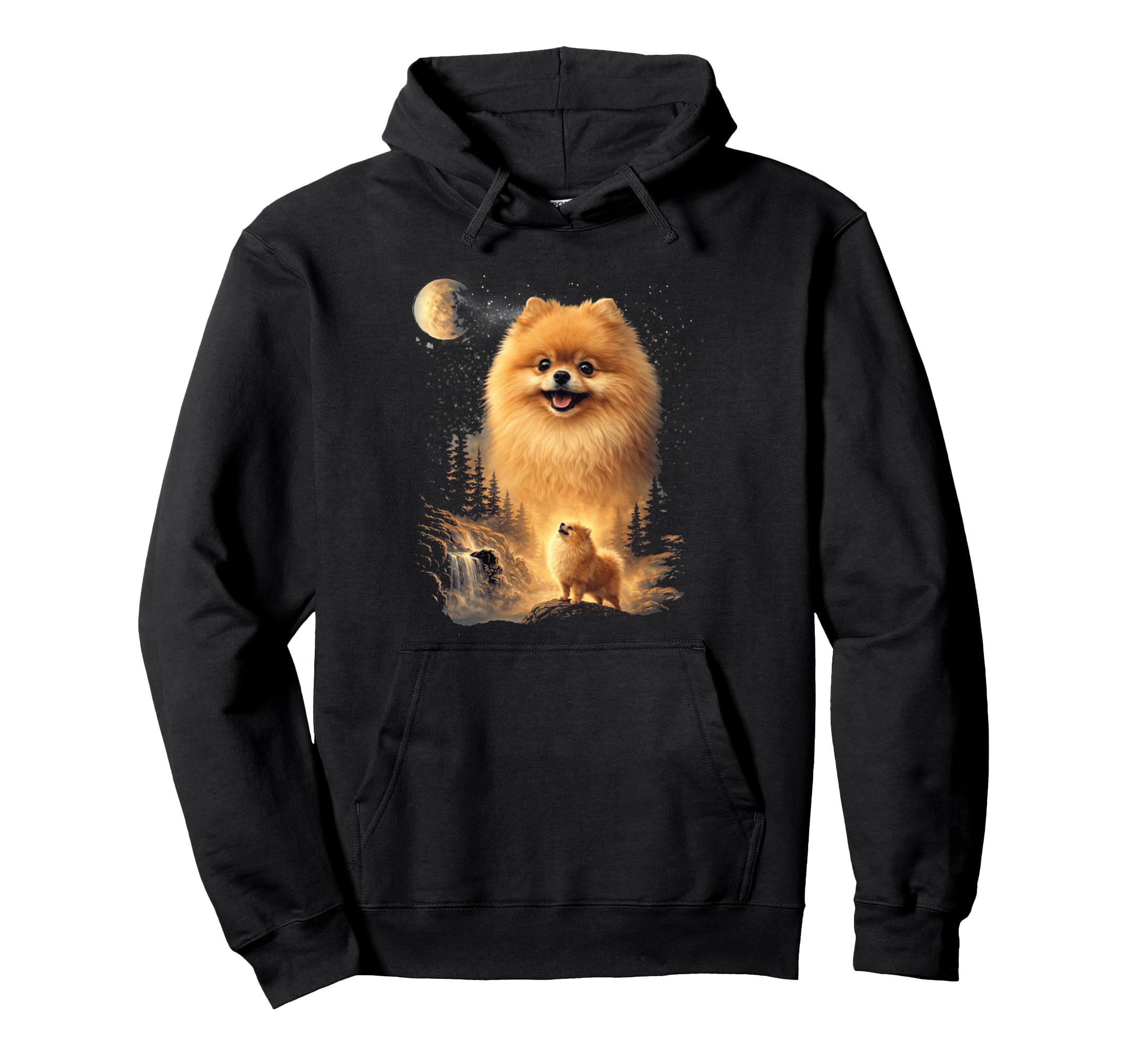 Pomeranian Howling To Moon Dog Art Hoodie - Trendy Graphic for Adults - T-Shirt, Sweatshirt, Hoodie