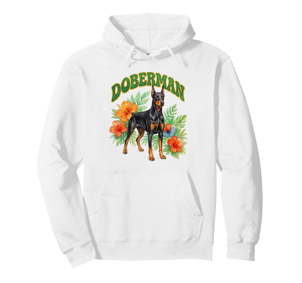 Doberman Groovy Floral Watercolor Boho Hoodie - Trendy Graphic Men Women - T-Shirt, Sweatshirt, Hoodie