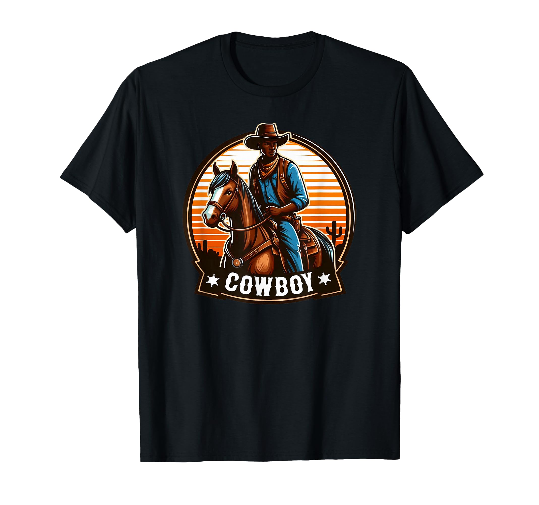 Black Cowboy Sunset Western T-Shirt - Fun Novelty Design Unisex - T-Shirt, Sweatshirt, Hoodie