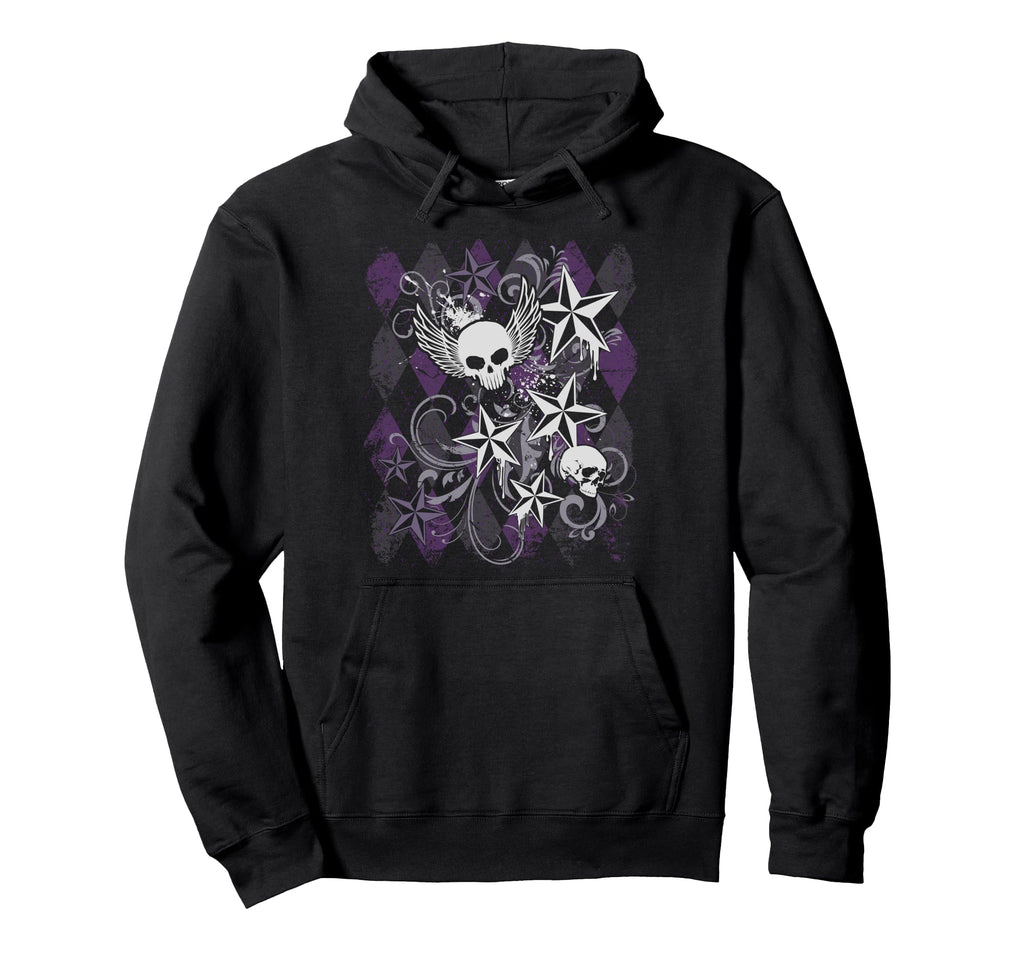Y2K Grunge Skull Wings Star Purple 2000S Hoodie - Aesthetic Graphic Unisex - T-Shirt, Sweatshirt, Hoodie