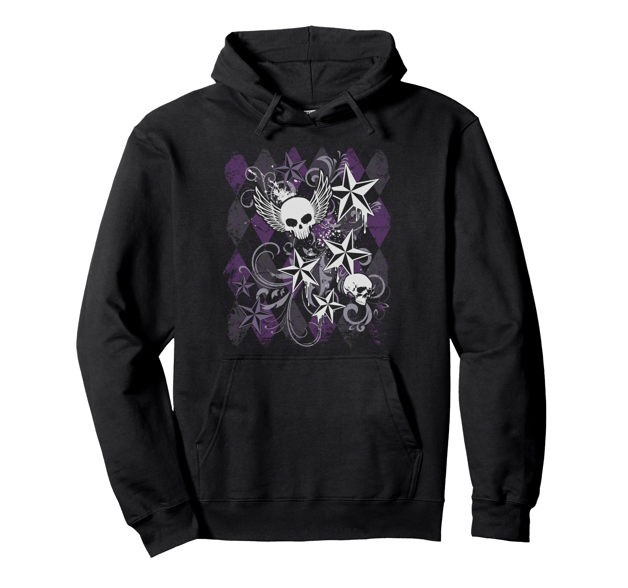 Y2K Grunge Skull Wings Star Purple 2000S Hoodie - Aesthetic Graphic Unisex - T-Shirt, Sweatshirt, Hoodie