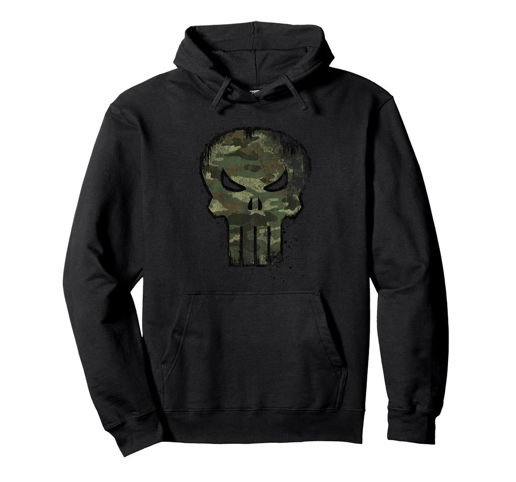 Marvel Punisher Distressed Camo Skull Chest Hoodie - Trendy Graphic Unisex - T-Shirt, Sweatshirt, Hoodie