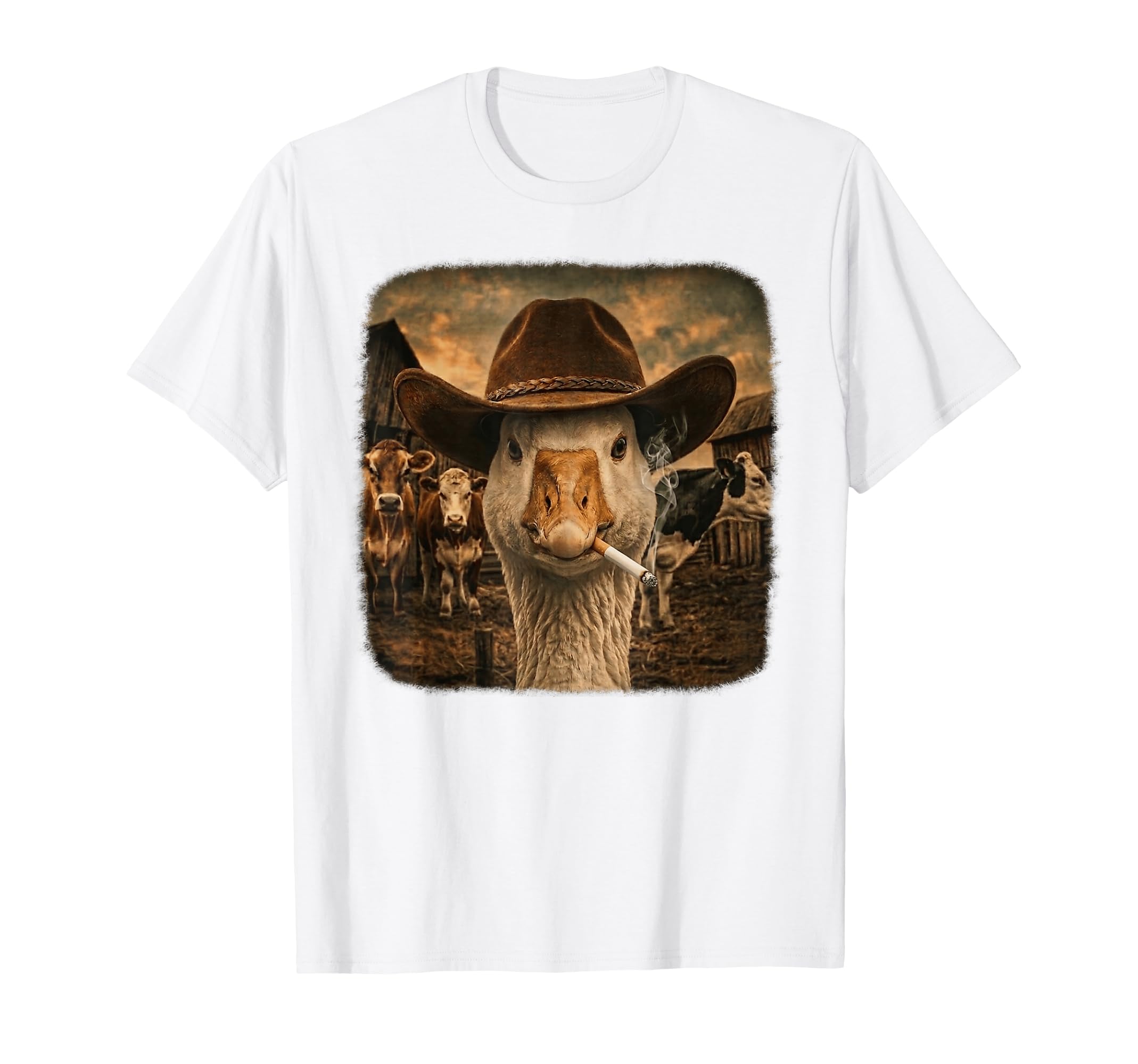 Funny Cowboy Goose Smoking Cigarette T-Shirt - Graphic Print for Adults - T-Shirt, Sweatshirt, Hoodie