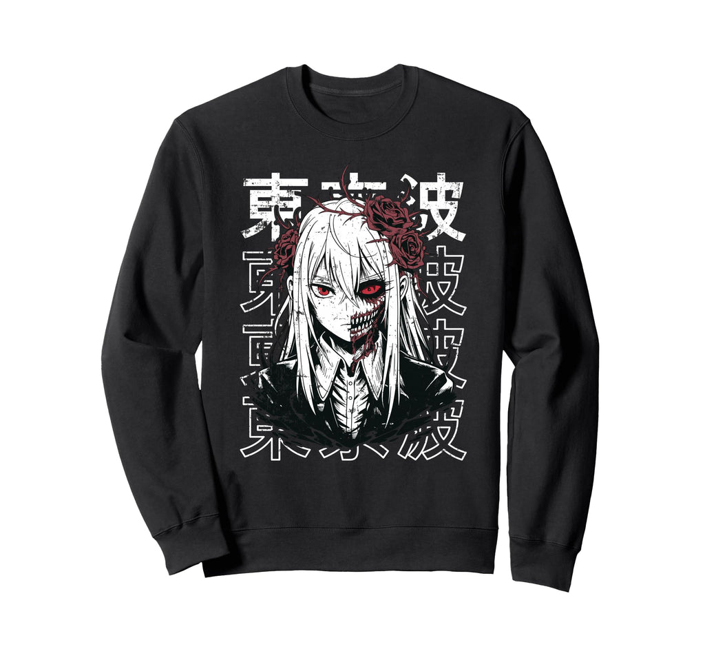 Horror Anime Goth Oni Mask Sweatshirt - Fun Novelty Design for Adults - T-Shirt, Sweatshirt, Hoodie