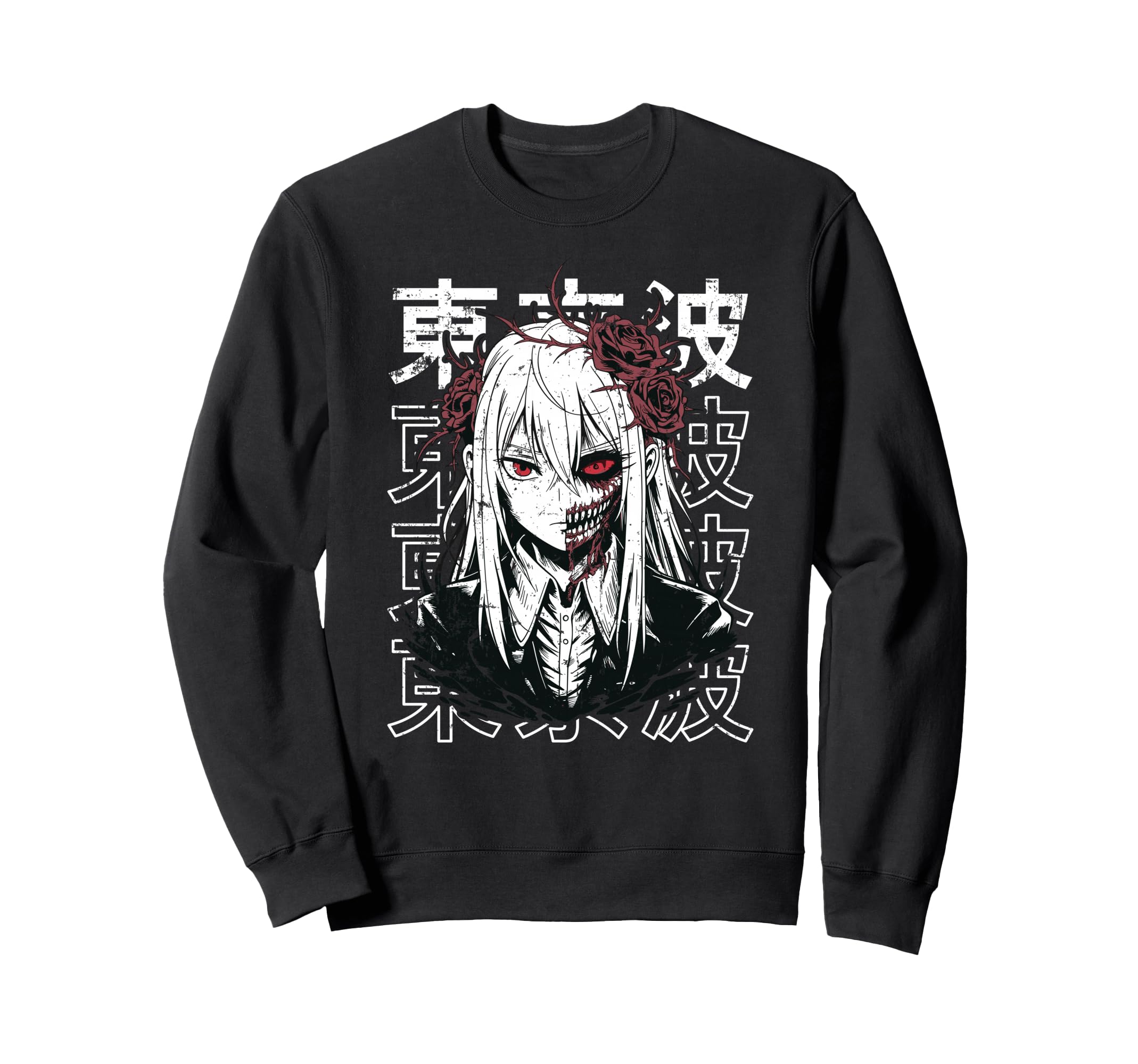 Horror Anime Goth Oni Mask Sweatshirt - Fun Novelty Design for Adults - T-Shirt, Sweatshirt, Hoodie