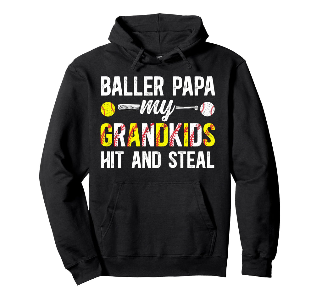 Baller Papa Funny Baseball Softball Hoodie - Aesthetic Graphic for Adults - T-Shirt, Sweatshirt, Hoodie