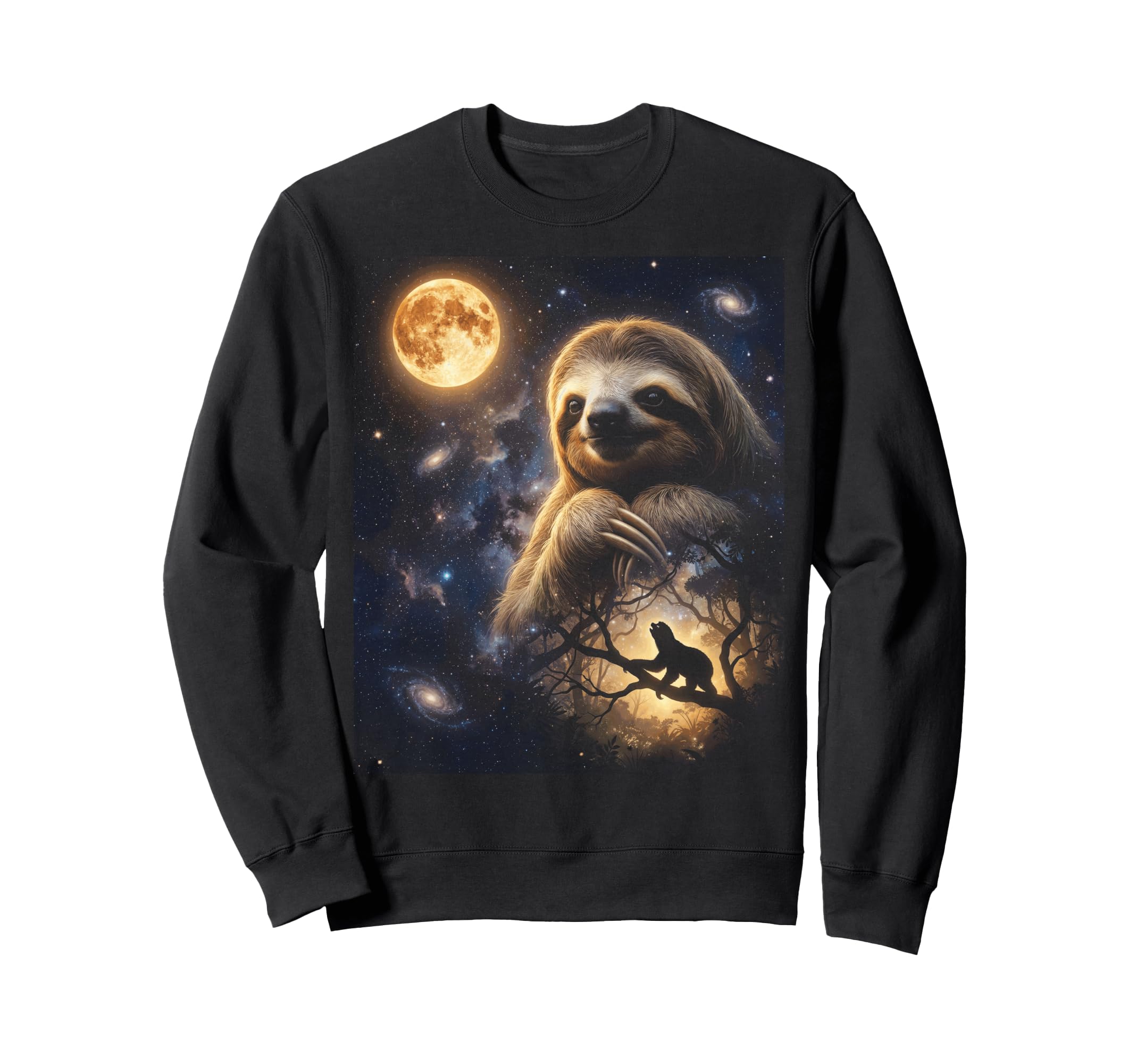 90S Sloth Howling Moon Y2K Aesthetic Sweatshirt - Graphic Print for Adults - T-Shirt, Sweatshirt, Hoodie