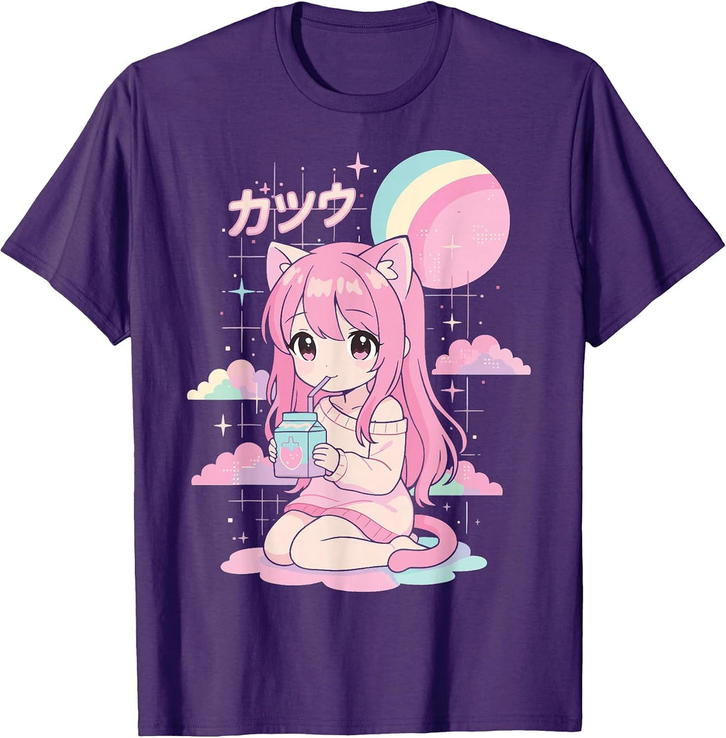 Anime Girl Strawberry Milk Kawaii Cute Pastel - Adult & Kids T-Shirts, Sweatshirts & Hoodies apparel design preview 1