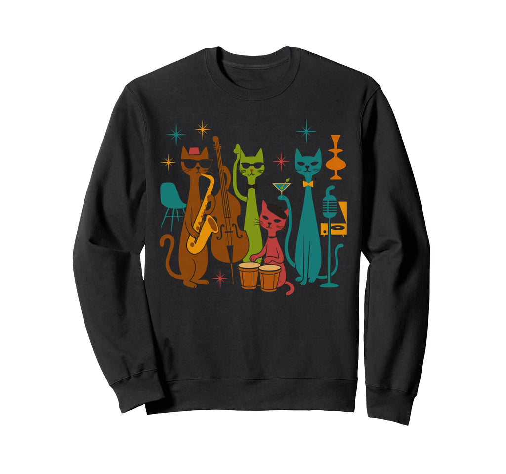 Mid Century Modern Cat Band 50S Sweatshirt - Minimalist Print for Adults - T-Shirt, Sweatshirt, Hoodie