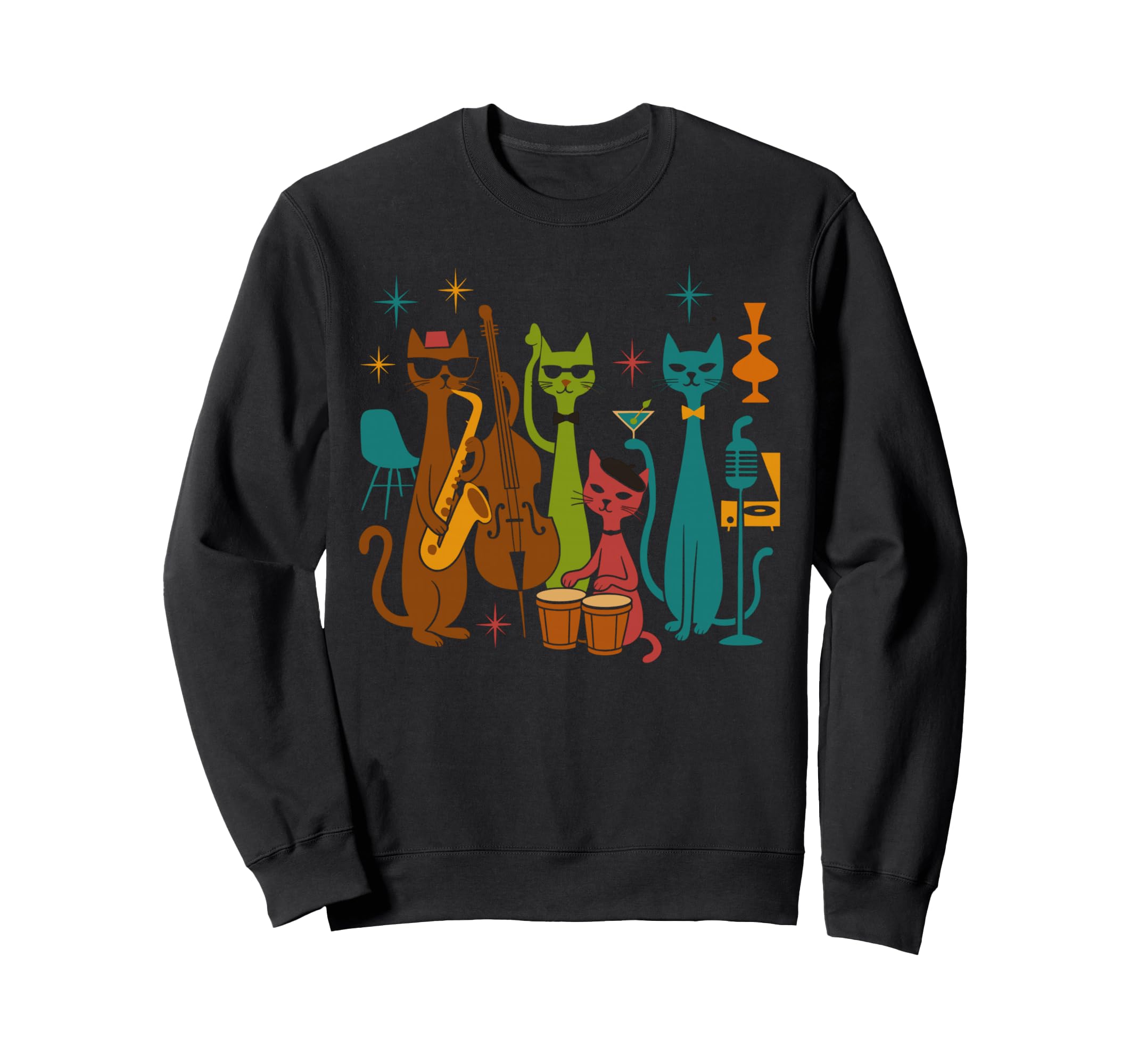Mid Century Modern Cat Band 50S Sweatshirt - Minimalist Print for Adults - T-Shirt, Sweatshirt, Hoodie