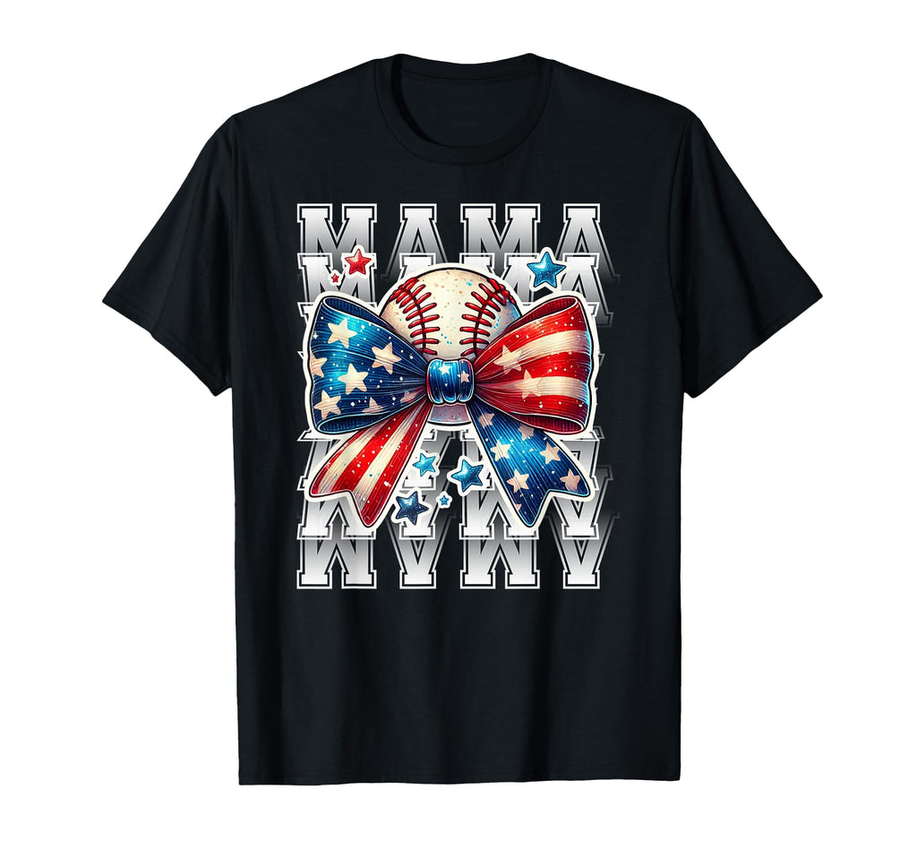 Patriotic Baseball Mom Usa Flag Bow Mom T-Shirt - Minimalist Print Unisex - T-Shirt, Sweatshirt, Hoodie