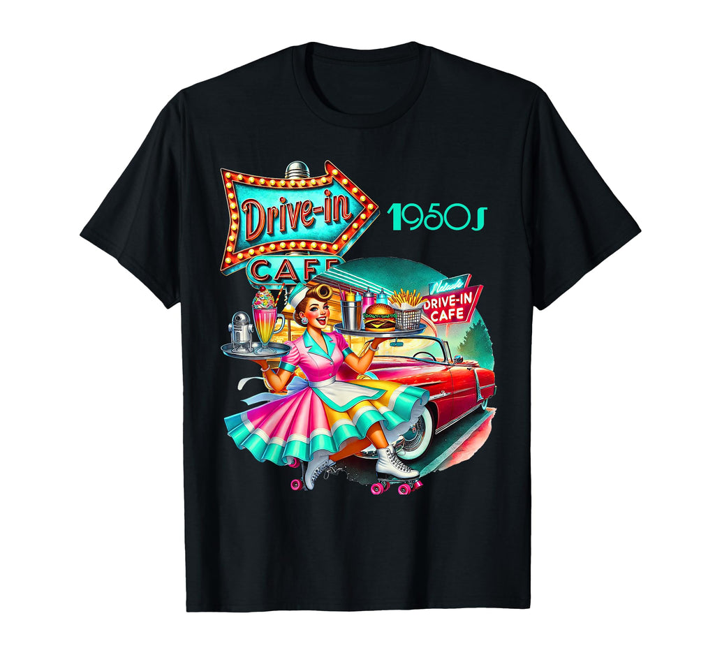 1950S Diner Caf Drive T-Shirt - Custom Art Print Men Women - T-Shirt, Sweatshirt, Hoodie