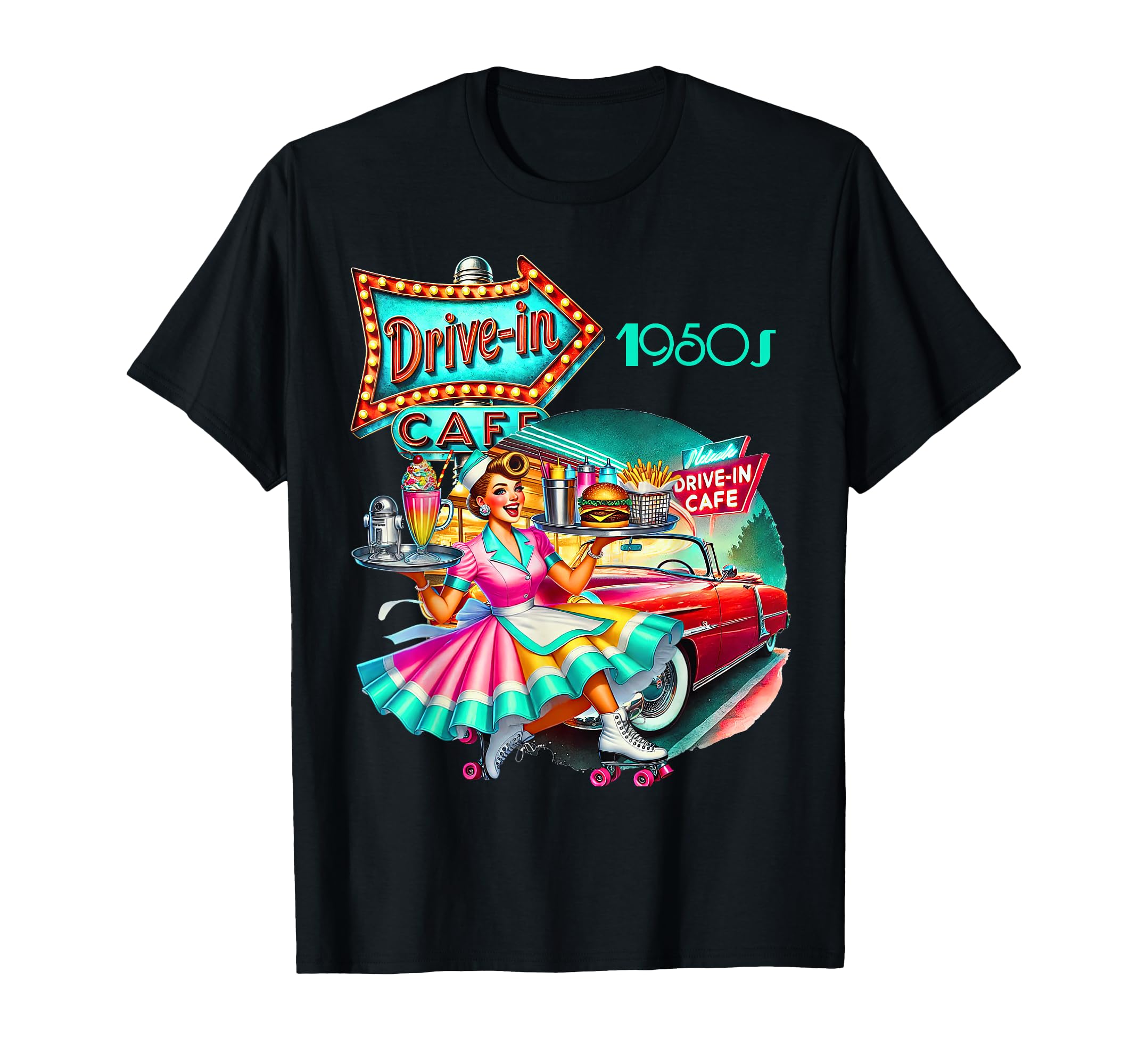 1950S Diner Caf Drive T-Shirt - Custom Art Print Men Women - T-Shirt, Sweatshirt, Hoodie