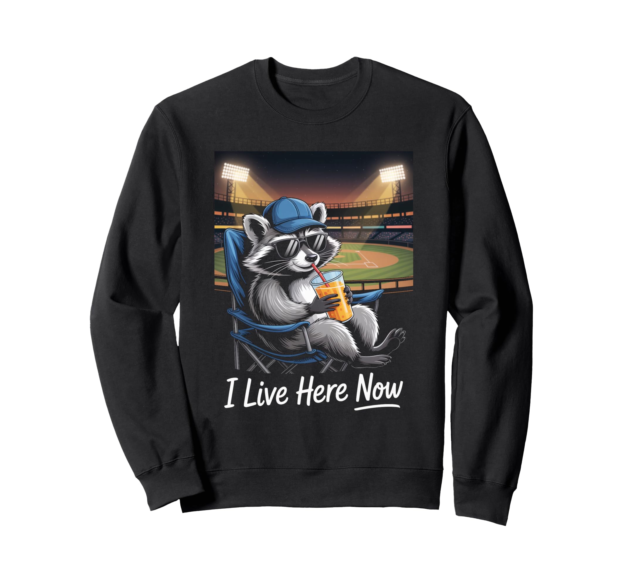 I Live Here Now Raccoon Baseball Sweatshirt - Streetwear Style Men Women - T-Shirt, Sweatshirt, Hoodie