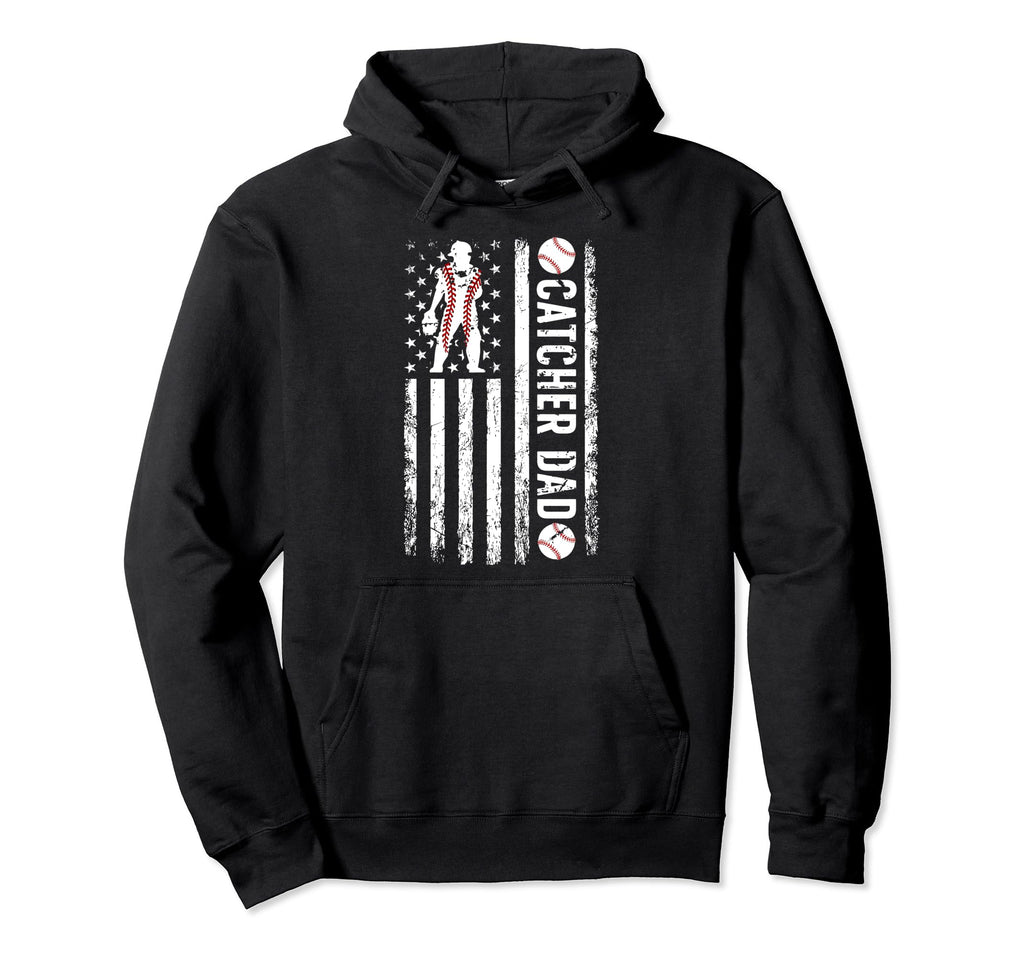 Baseball Catcher Dad Us Flag Baseball Hoodie - Unique Graphic Unisex - T-Shirt, Sweatshirt, Hoodie
