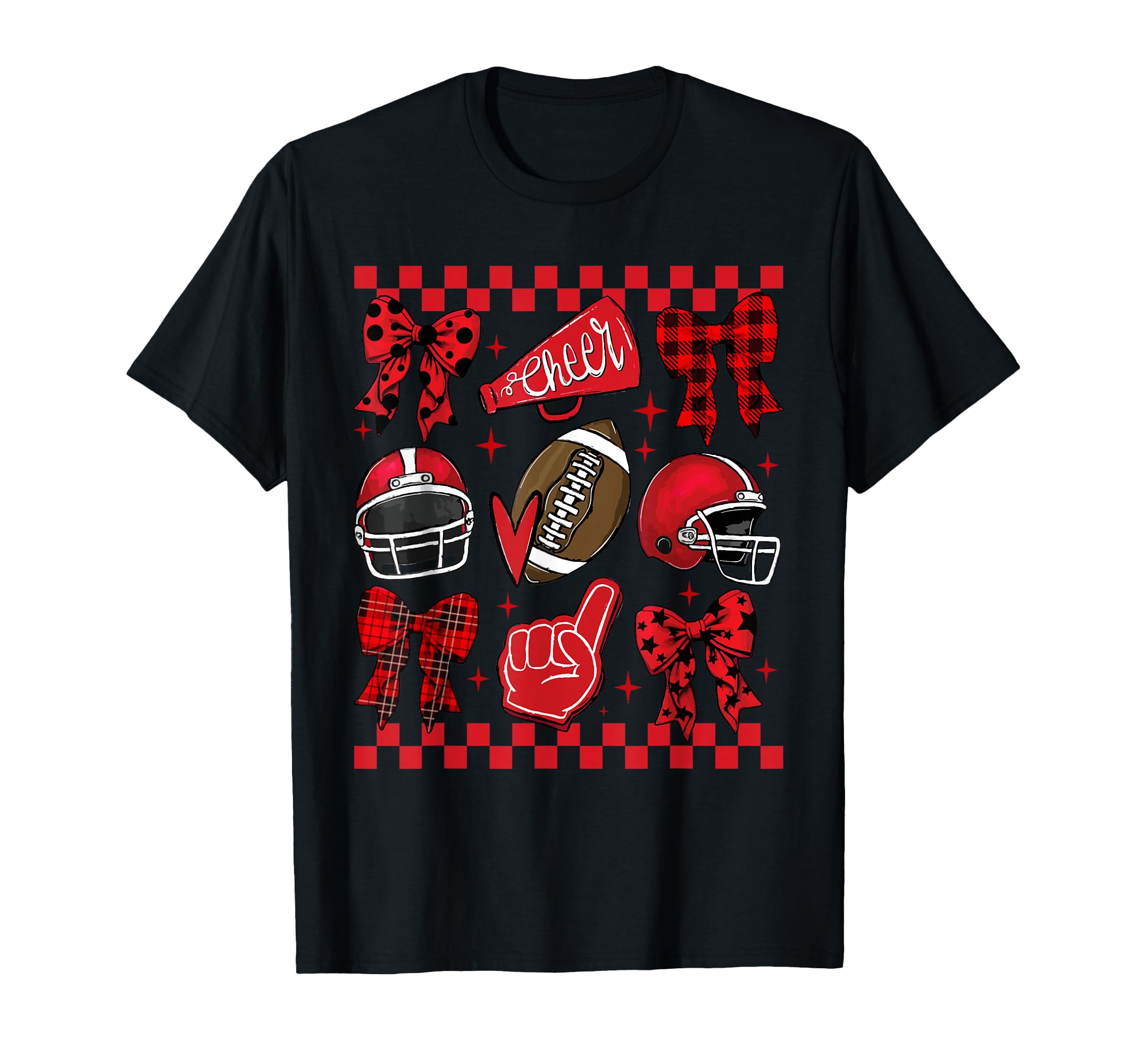 Football Coquette Bow Checked Mom Game T-Shirt - Novelty Apparel Men Women - T-Shirt, Sweatshirt, Hoodie