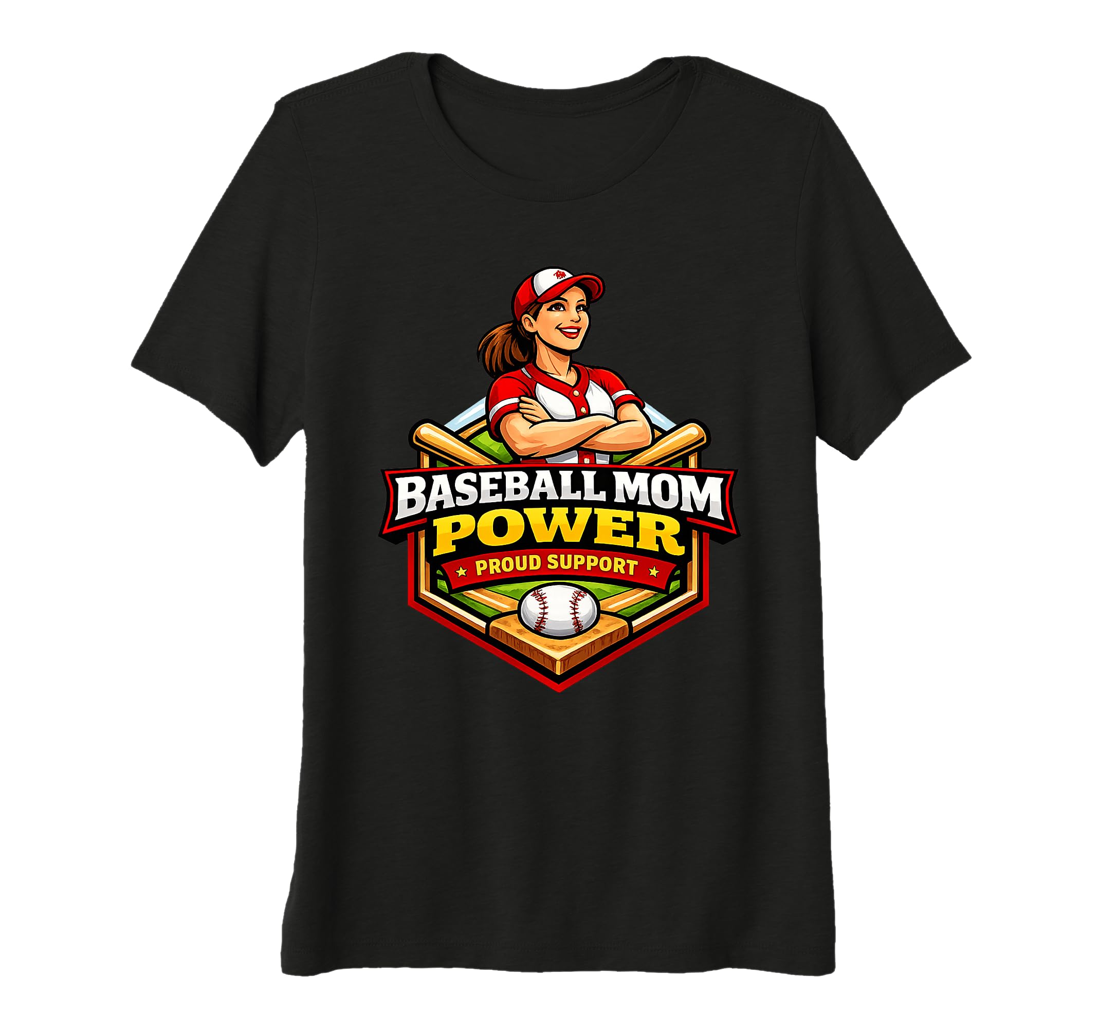 Womens Baseball Mom Power Proud Support T-Shirt - Unique Graphic Men Women - T-Shirt, Sweatshirt, Hoodie