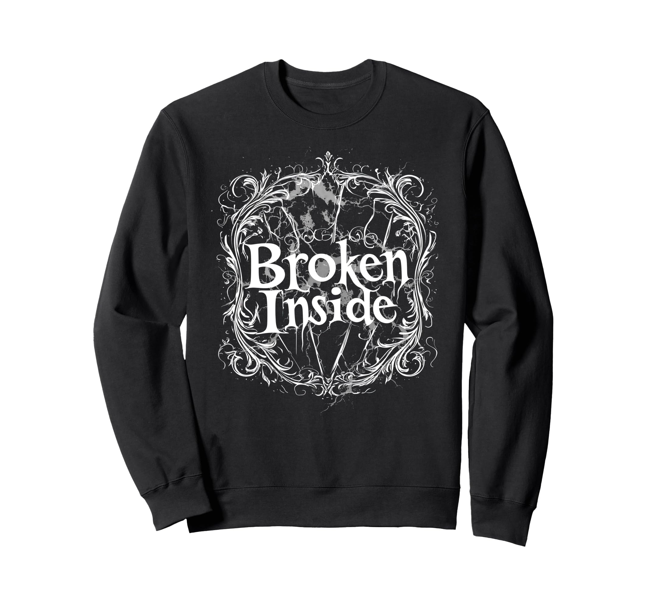 Broken Inside Y2K Emo Aesthetic Sweatshirt - Fun Novelty Design Men Women - T-Shirt, Sweatshirt, Hoodie