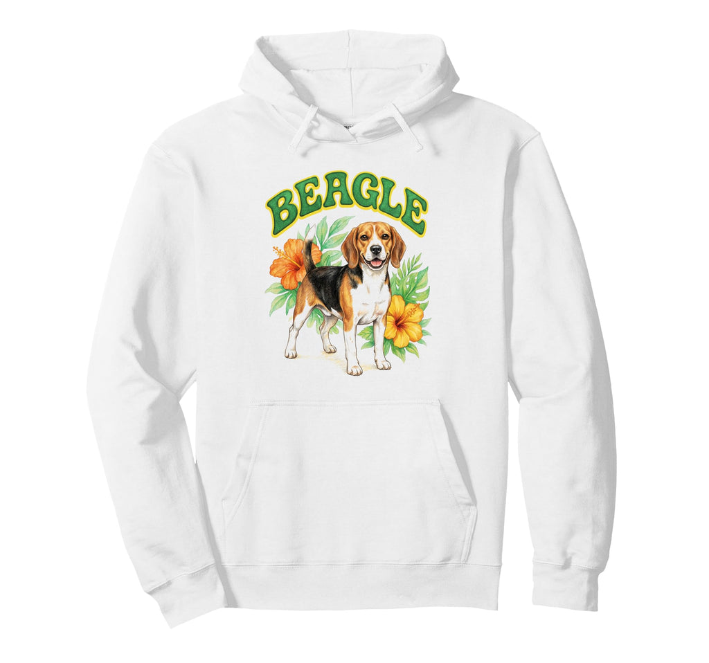 Beagle Groovy Floral Watercolor Boho Hoodie - Unique Graphic Men Women - T-Shirt, Sweatshirt, Hoodie