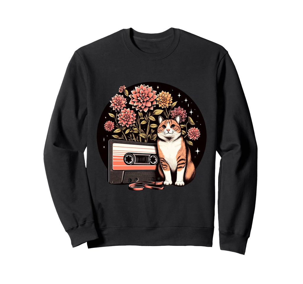 Wildflowers Cat And Cassette Tape Sweatshirt - Graphic Print for Adults - T-Shirt, Sweatshirt, Hoodie